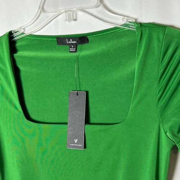 NWT Lulus Green Square Neck Short Sleeve Bodysuit (Size S) - Picture 3 of 5